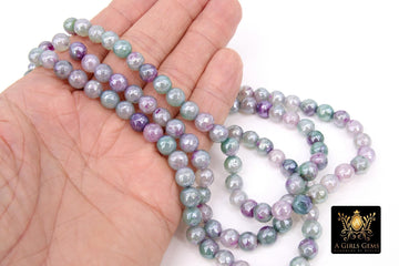 Pink and Light Green Fire Agate Beads 8 mm Bead Strand